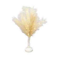 Christmas Tree Pampas Feather Cream Pre-Lit Table Lamp B/O LED Xmas Decor 70cmX1