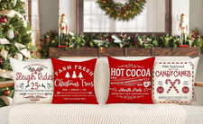 Lot of 4 Christmas Pillow Covers Soft Pillowcases 18x18 Farmhouse Rustic Red Wht