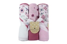 Buttons Stitches Baby Girl 3 Pack Rolled/Carded Hooded Towels in Crisp Blos...