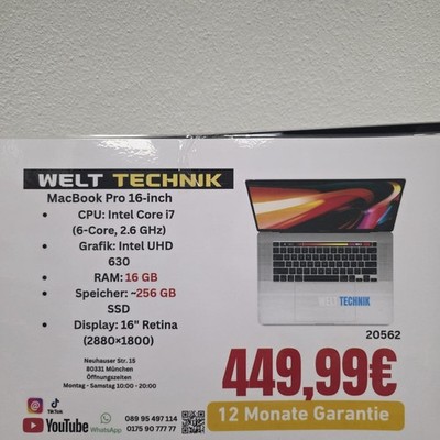 Apple MacBook Pro 16-inch 256 SSD Silber i7 16GB RAM