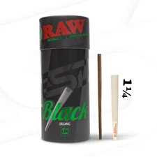 RAW Cones Black Organic 1 1/4 | 50 Pack | Natural Pre Rolled Rolling Paper
