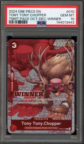 One Piece CCG Tony Tony.Chopper Tournament Pk. Oct-Dec Winner OP04-010 PSA 10