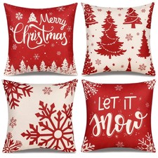 Christmas Pillow Covers 18x18 Set of 4 Red Throw Pillowcase Christmas Decorat...