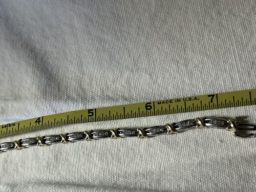 10k Diamond Tennis Bracelet In Two Tone Yellow And White Gold 7.5 Inches - Picture 4 of 7