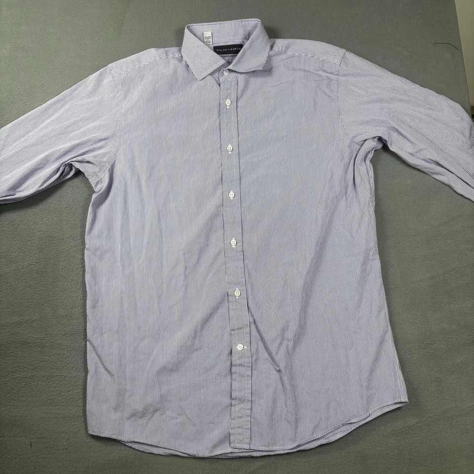 Ralph Lauren Dress Shirt Mens 16 Purple Pin Stripes Black Label Made in Italy - Image 2 of 4