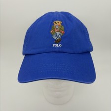 POLO Ralph Lauren Varsity Bear Royal Blue Cap Hat Adjustable Leather Strap NEW