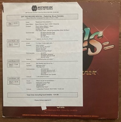 BRUCE HORNSBY Off The Record Special  1990 promotional 2-LP radio show with cues