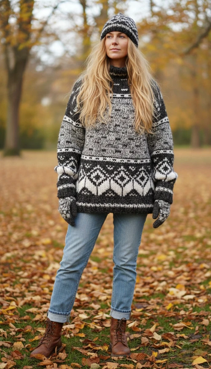 Wyeysyt übergroßer Häkelpullover Für Damen – Langärmelig, Rundhals, Hohlmuster, Lässig