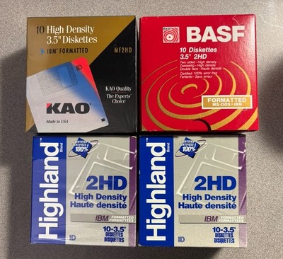 3.5  IBM Formatted 2HD Floppy Disc - Unused - Lot of 40 Disks KAO BASF Highland