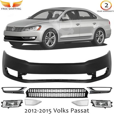 Front Bumper Cover Paintable & Fog Light Assembly Kit For 2012-2015 Volks Passat