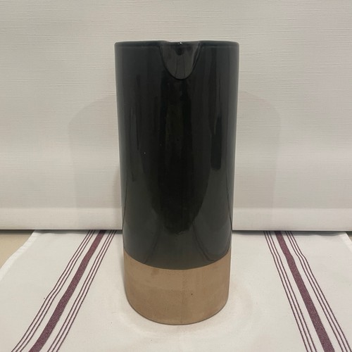 Fringe Studio Slate Grey Blue Tan Ceramic Stoneware Pitcher Vase 10” Tall - Picture 2 of 5