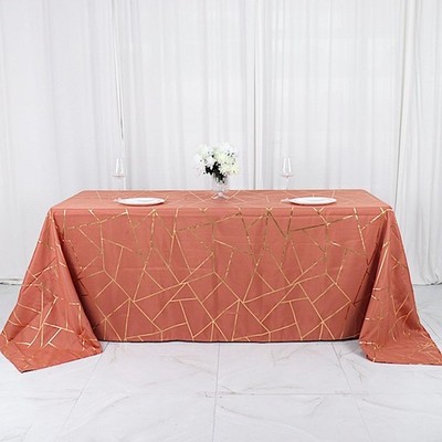 TERRACOTTA GOLD 90''x132'' Geometric Pattern Polyester Rectangle TABLECLOTH Party