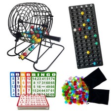 Deluxe Bingo Game Set - 8 Inch Metal Cage, 50 Paper Cards, 600 Colorful Clear...