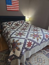 Queen Or Full Size 1994 Quilt Lightweight 8 Point Star Pattern Patchwork Cottage