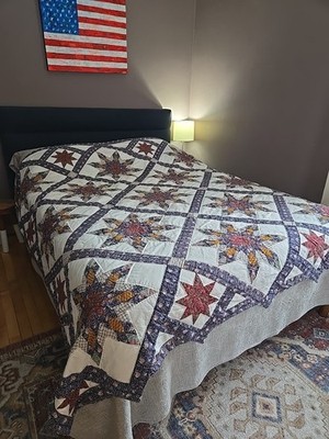 Queen Or Full Size 1994 Quilt Lightweight 8 Point Star Pattern Patchwork Cottage