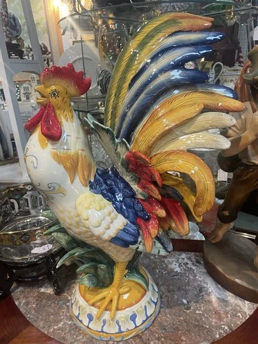 Fitz and Floyd Rooster Ricamo Figurine 21” Farmhouse Inspired Hand Painted NIB