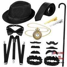 1920s Mens Costume Accessories Gatsby Set with Hat, Bow Tie, Classic Style