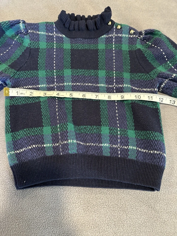 Janie and Jack girls Sz:6 Blue Green Plaid Ruffle Collar Holiday Winter Sweater - Image 3 of 4