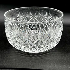 Large Heavy Crystal Punch Bowl Criss Cross Fans Star Base with a Notched Edge