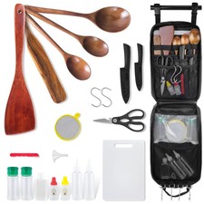 Camping Cooking Cookware Set - Upgraded 22PCS Camp Kitchen Organizer with Woo...