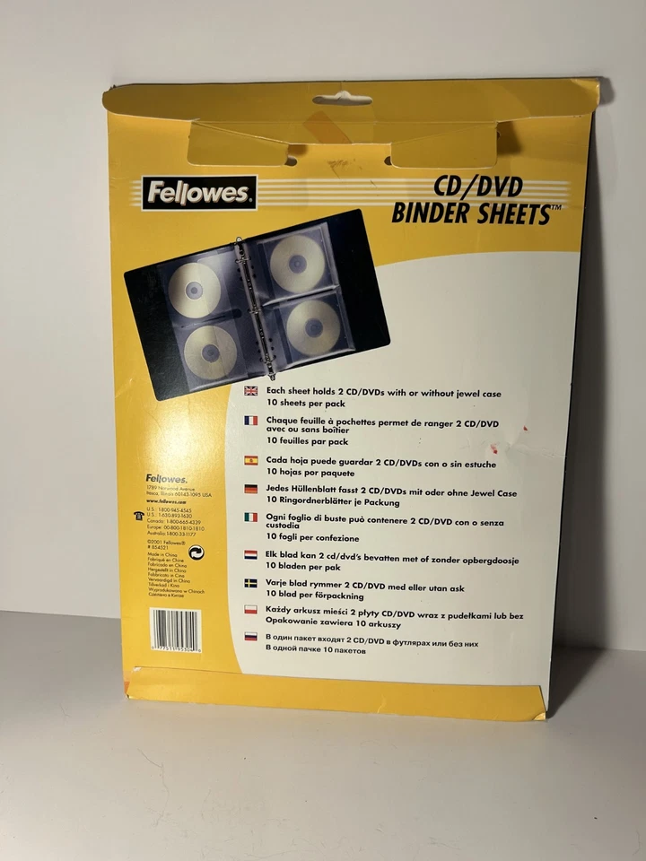 全新 Fellowes CD/DVD Binder Sheets 8 张 适合带或带珠宝盒 #854521 — 第 4/4 张图片
