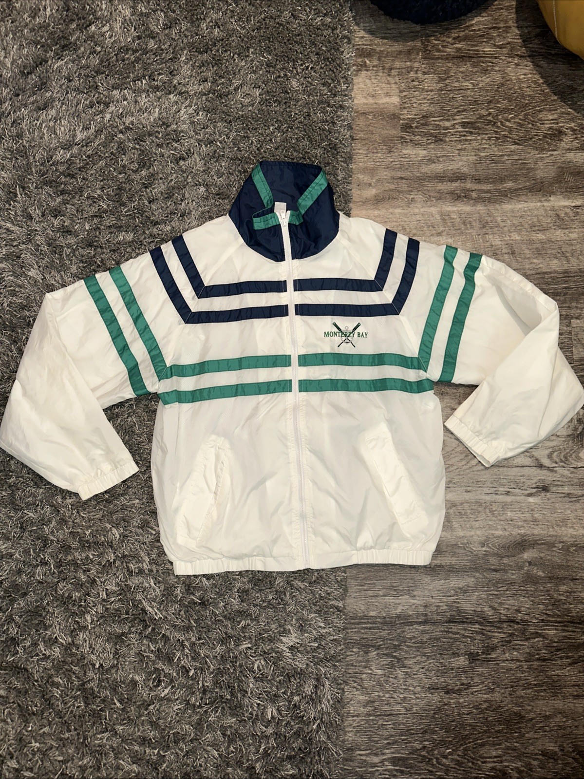 FILA Giacca a vento vintage Monterey Bay canottaggio yacht nautica a righe foderata in rete L