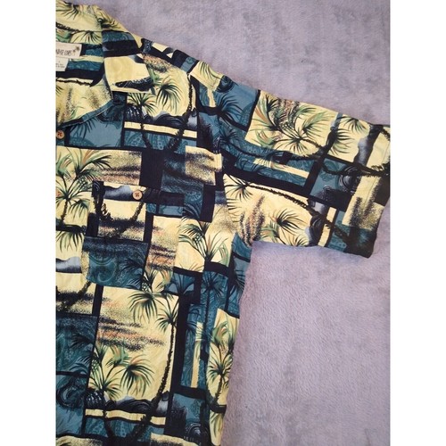 Paradise Coves Shirt Adult Large Blue Yellow Floral Button Up Hawaiian Silk Camp - Picture 3 of 8