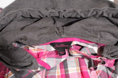 Vintage Camicia Joe Browns donna US 14 chiusura a scatto rosa/grigio a quadri con cappuccio LS - Foto 7 di 15