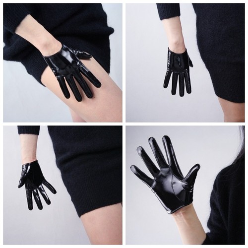 Shiny Patent Faux Leather Gloves Women Wrist Long Wet Look Latex Cosplay 1 Pair - Picture 3 of 17
