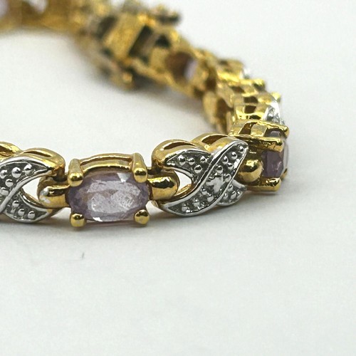 Amethyst Gold on Sterling Vermeil Gemstones 7" Tennis Bracelet - 12 Stones - Picture 3 of 4