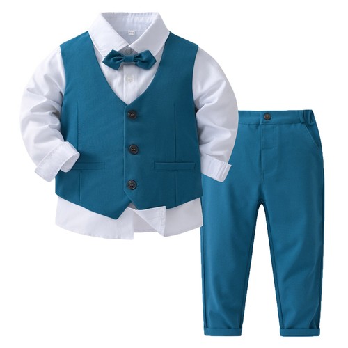 UK Baby Boys Gentleman Outfits Bow Tie Shirt Pants 4 Piece Sets Formal Wedding - Picture 32 of 43