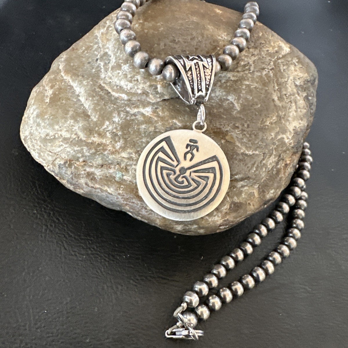 Man in the Maze Hopi Native American Sterling Silver Necklace 
