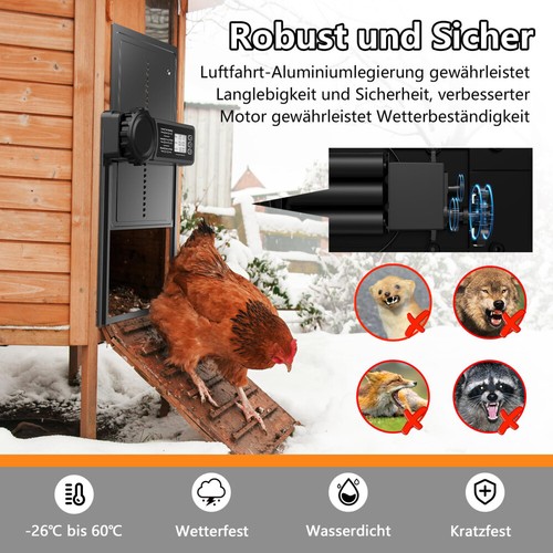 Aluminum Automatische Hühnerklappe Batterie,Timer Elektrische Hühnerklappe IPX6 - Bild 11 von 12