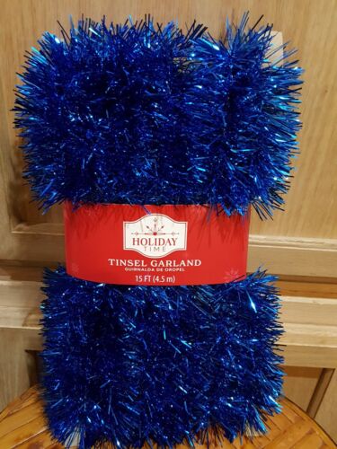 Holiday Time Christmas Royal Blue Metallic Sparkle Tinsel Garland, 15ft (180 in) - Picture 1 of 3