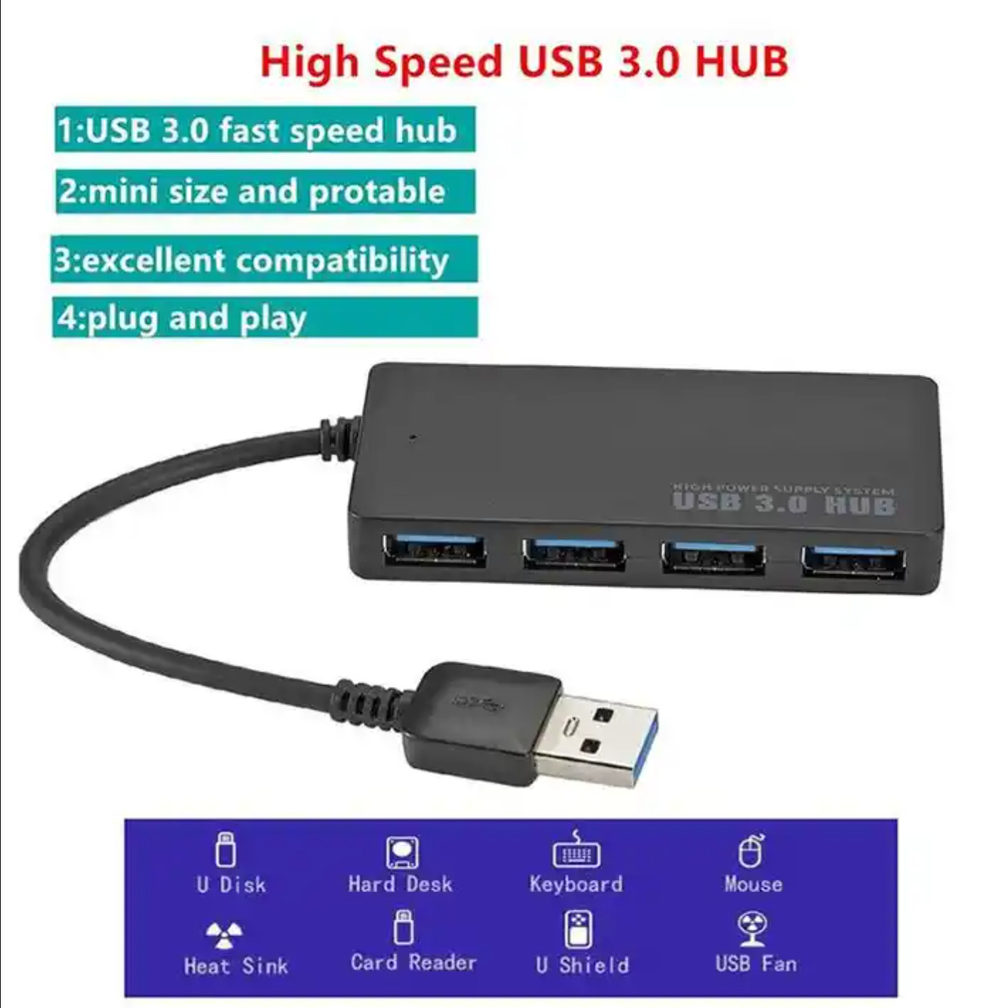 USB 3.0 Verteiler 4 Port SUPER FAST Daten HUB Adapter für Notebook Laptop PC