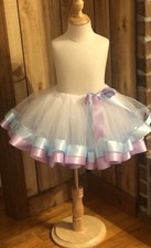 WHITE TUTU WITH LAVENDER AND LIGHT BLUE RIBBON