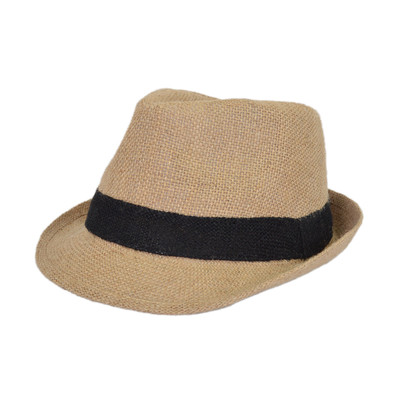 Classic One Size Burlap Style Tan Fedora Straw Hat  - Diff Color Band Avail