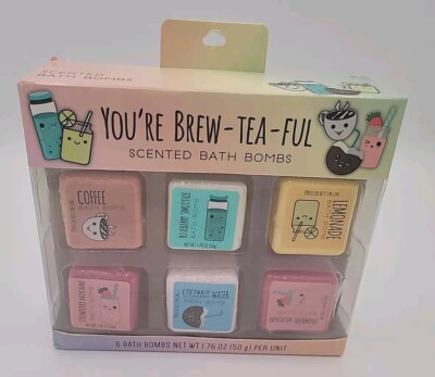 Box of 6 Bath Bombs Coffee Lemonade Coconut Water Blueberry Strawberry Milkshake
