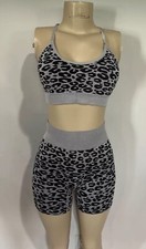 Workout Set Size Small Womens New Leopard Scrunch High Rise Shorts Bra