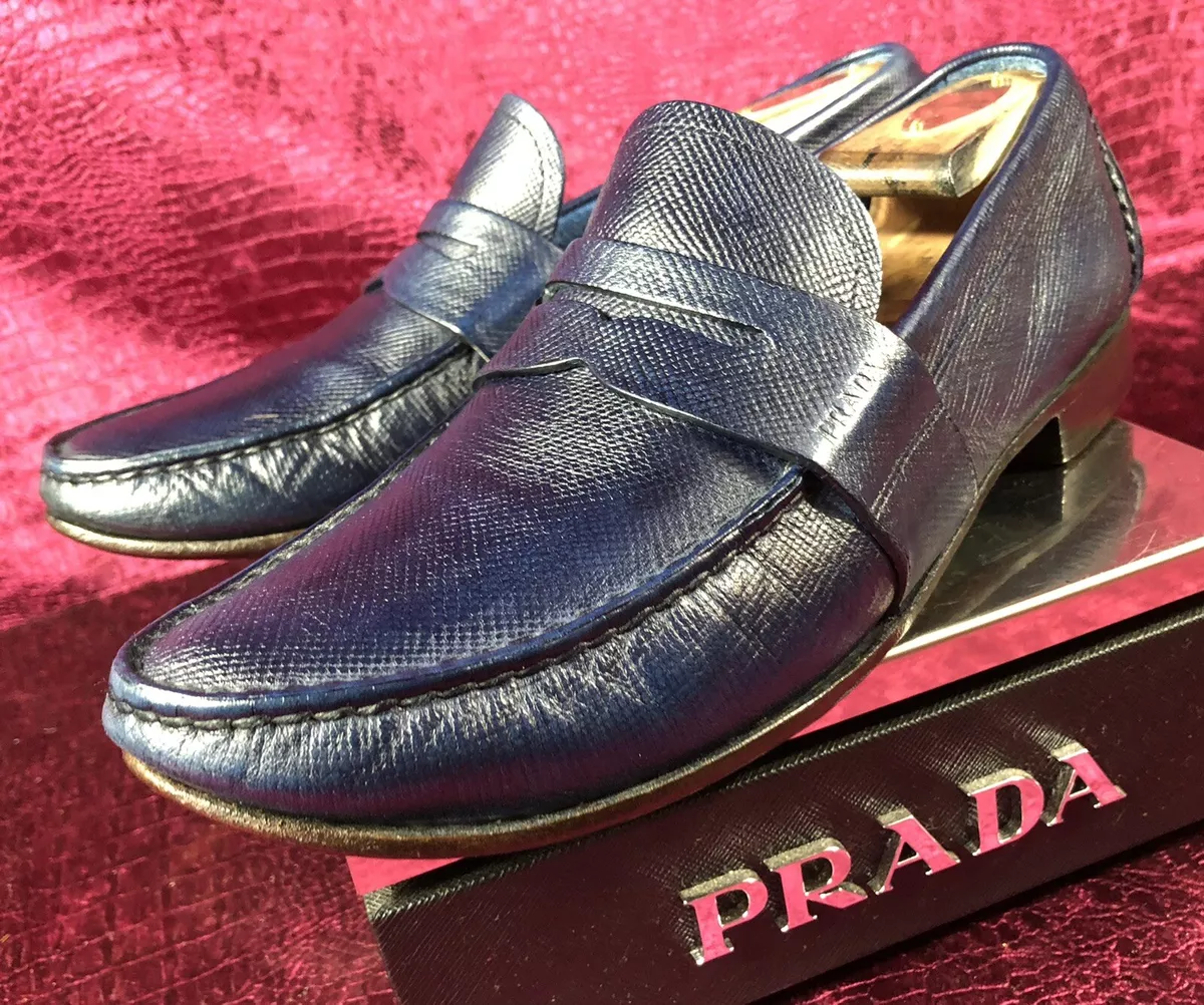 sortie Modtagelig for Sølv $690 Mens Midnight Blue Prada Leather Loafers Sz 6 UK / 7 US Made In ITALY  | eBay