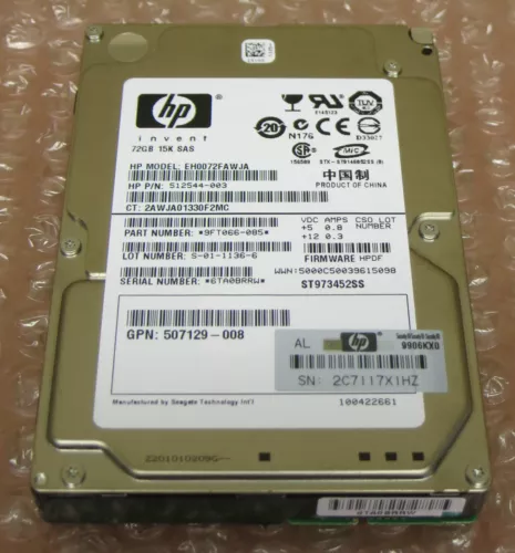 HP 72GB SAS 2.5'' SFF DP 15K 6G HDD 512544-003 512545-B21 512743-001 No Caddy