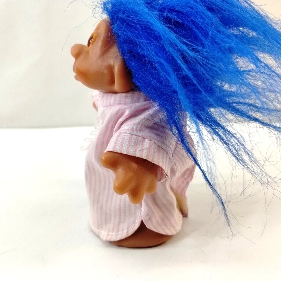 Camisa vintage 1986 DAM Troll pelo azul ojos ámbar rosa y blanca 4,5" Foto 2 de 4