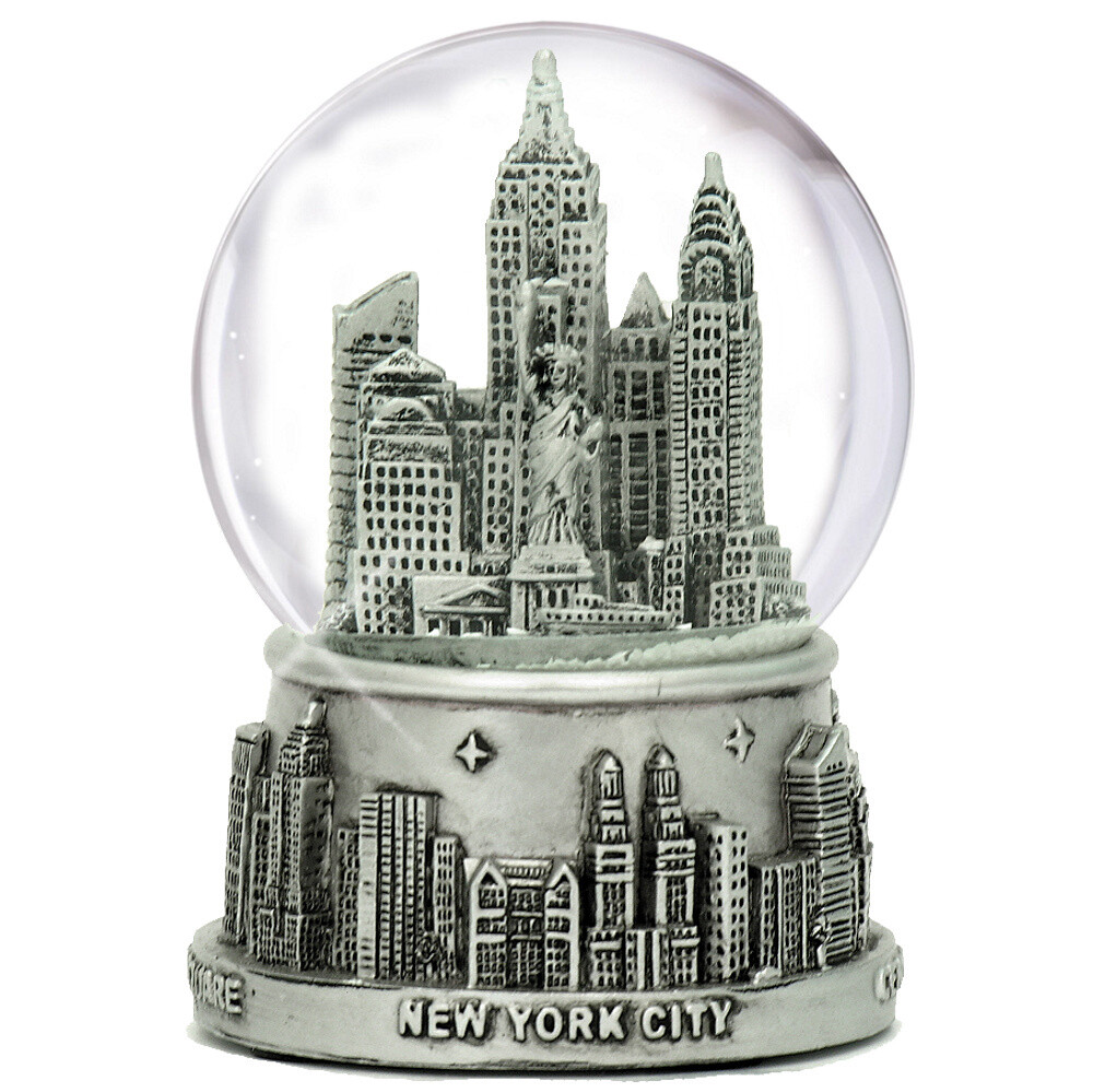 Silver NYC Skyline Snow Globe - New York City Souvenir Christmas