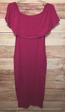 ASOS Women's Dress Sz 4 Pink Maternity Midi Pencil Ruffled Off Shoulder LBB76