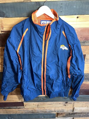 Vintage Denver Broncos NFL Football Blue Windbreaker Jacket Retro