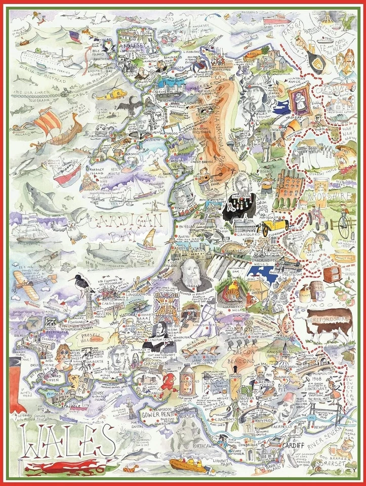 Comical Map Of Wales CYMRU Artwork By Tim Bulmer 1000 Piece Puzzle For Adults - Image 2 of 4