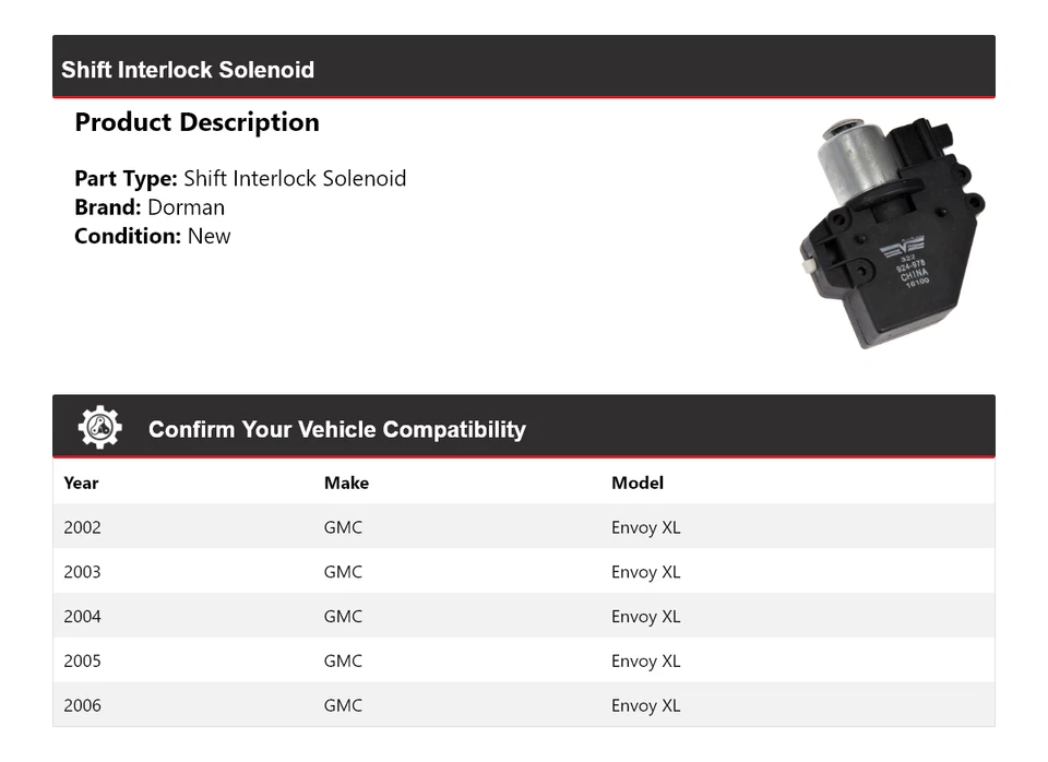 Solenóide de bloqueio Dorman Shift 2003 2004 2005 para 2002-2006 GMC Envoy XL - Imagem 2 de 4