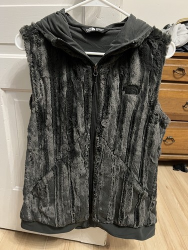 The North Face Furlander Faux Fur Vest Women's Medium Dark Grey Full Zip Hooded