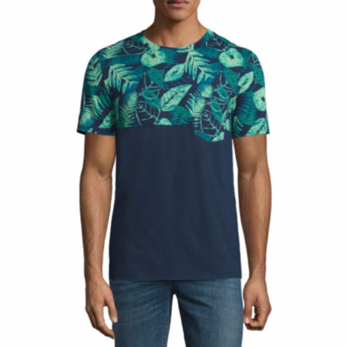 arizona mens short sleeve crew neck t-shirt navy palm print