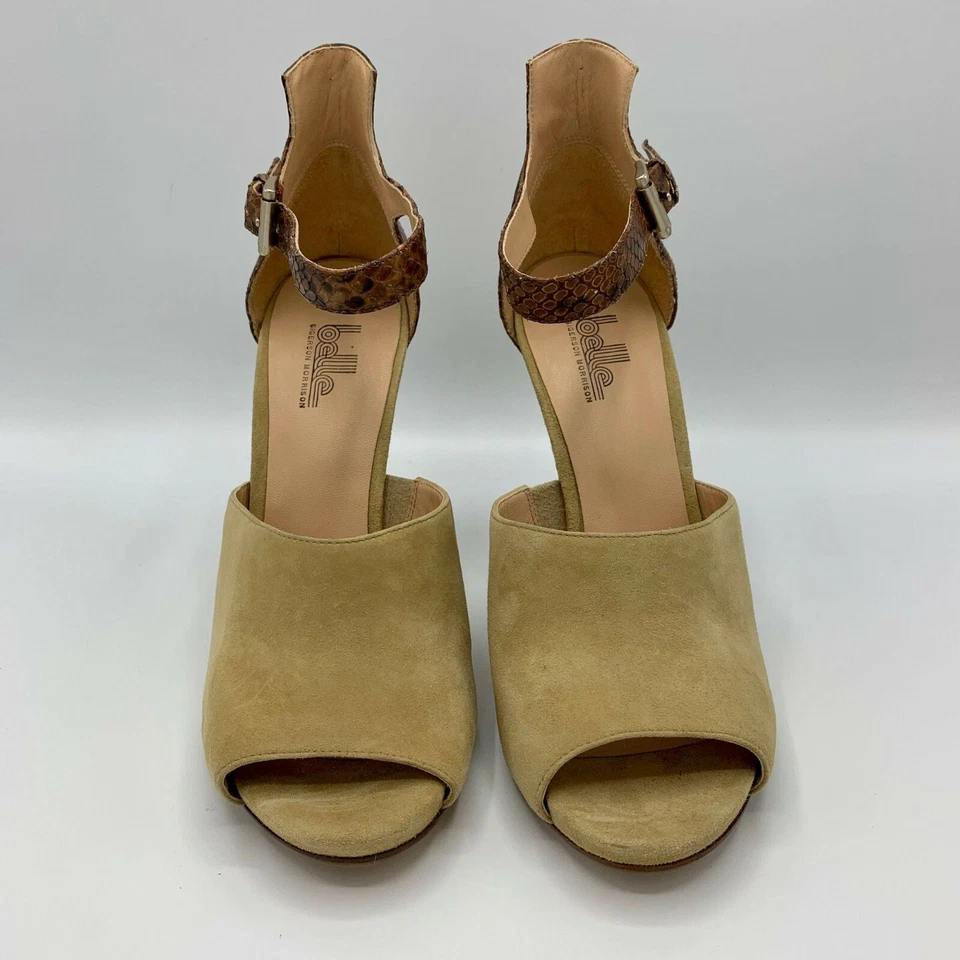 Belle by Sigerson Morrison Marilyn 凉鞋 米色 麂皮绒 皮革 爬行动物 尺码 9.5B — 第 2/4 张图片